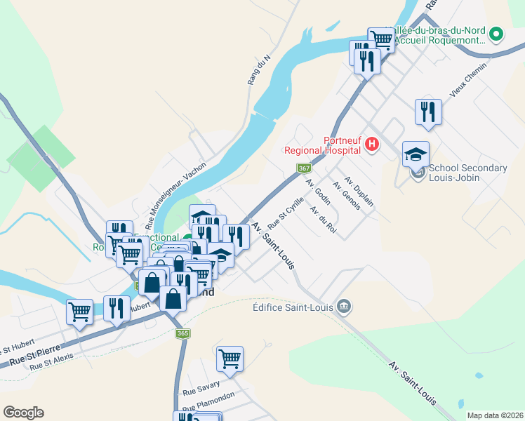map of restaurants, bars, coffee shops, grocery stores, and more near 504 Rue Saint Joseph in Saint-Raymond