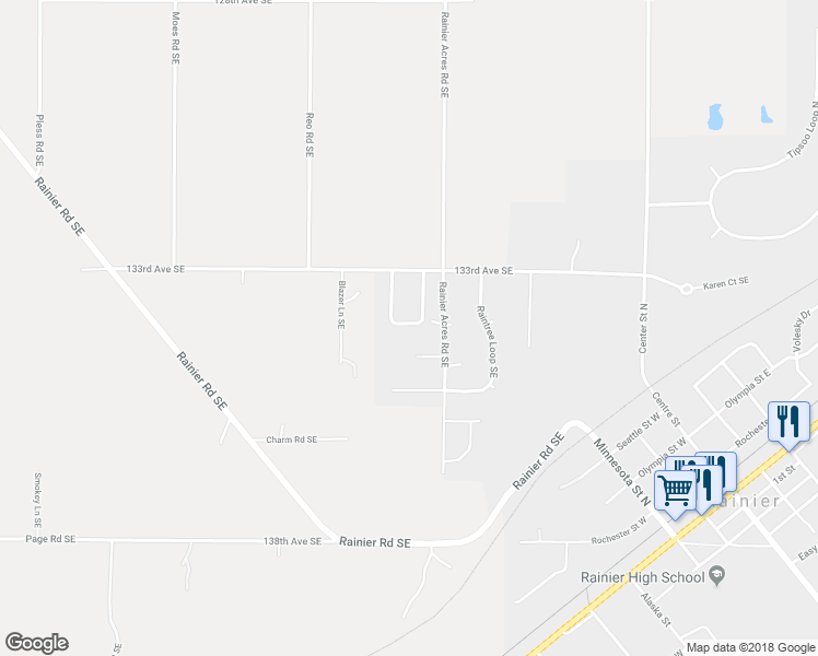 map of restaurants, bars, coffee shops, grocery stores, and more near 502 Nieland Loop Southeast in Rainier