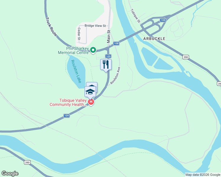 map of restaurants, bars, coffee shops, grocery stores, and more near 12 Roulston Avenue in Plaster Rock