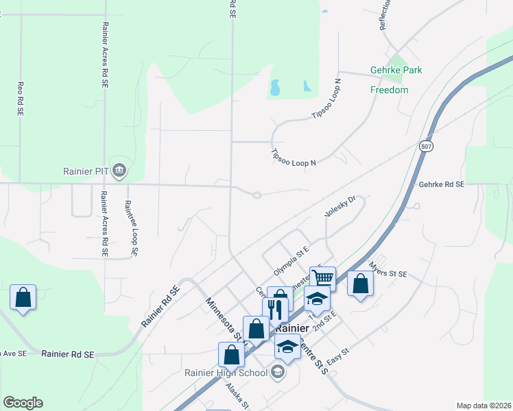 map of restaurants, bars, coffee shops, grocery stores, and more near 509 Karen Court Southeast in Rainier