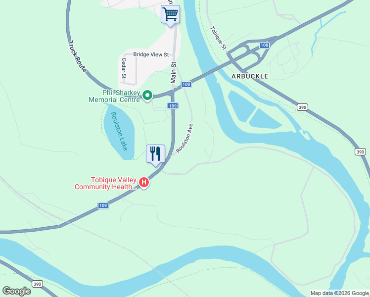 map of restaurants, bars, coffee shops, grocery stores, and more near 12 Roulston Avenue in Plaster Rock