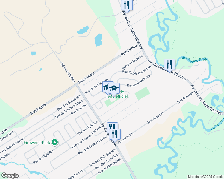 map of restaurants, bars, coffee shops, grocery stores, and more near 577 Rue Roger Bontemps in Quebec