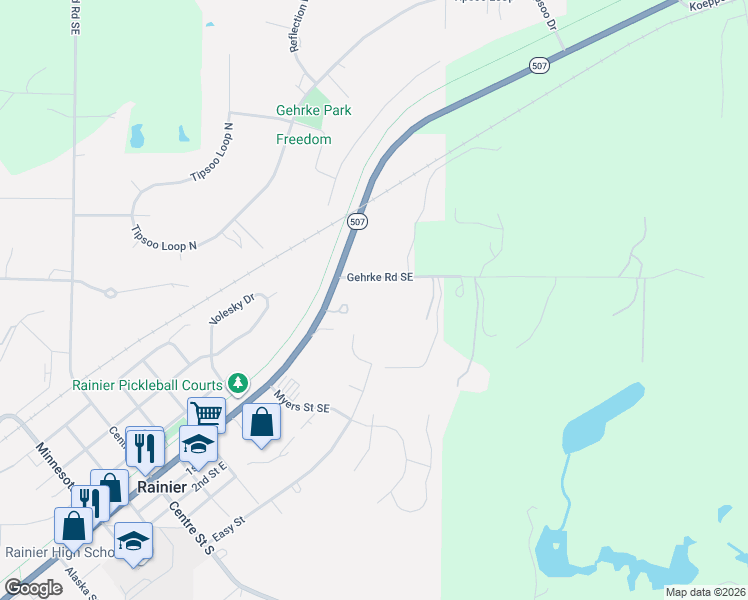 map of restaurants, bars, coffee shops, grocery stores, and more near 110 Crimson Court in Rainier