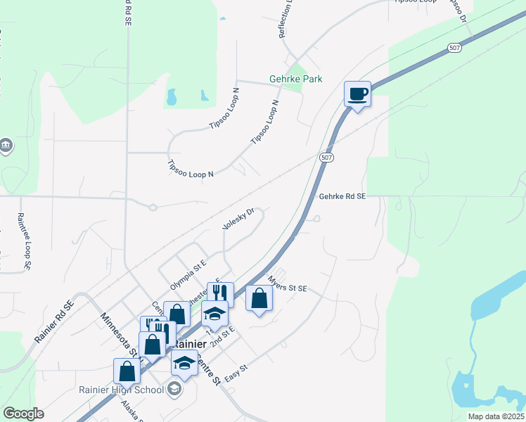 map of restaurants, bars, coffee shops, grocery stores, and more near 426 Volesky Circle in Rainier