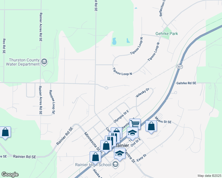map of restaurants, bars, coffee shops, grocery stores, and more near 513 Karen Court Southeast in Rainier