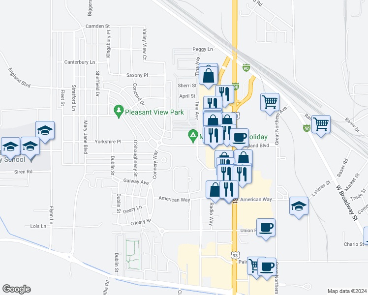 map of restaurants, bars, coffee shops, grocery stores, and more near 2601-3451 England Blvd in Missoula