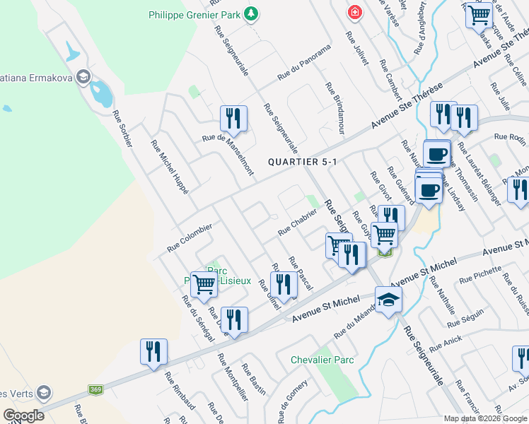 map of restaurants, bars, coffee shops, grocery stores, and more near 15 Rue de Belves in Québec