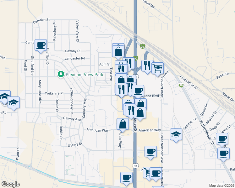 map of restaurants, bars, coffee shops, grocery stores, and more near 3206 Tina Avenue in Missoula