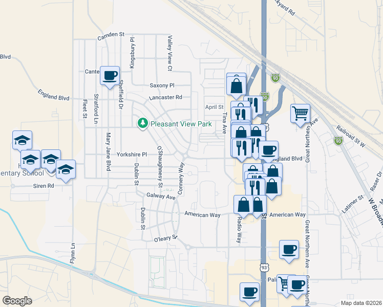 map of restaurants, bars, coffee shops, grocery stores, and more near 3760 England Boulevard in Missoula