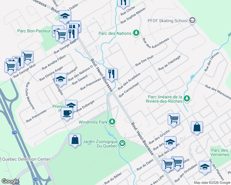 map of restaurants, bars, coffee shops, grocery stores, and more near 10 Rue des Acadiens in Québec City