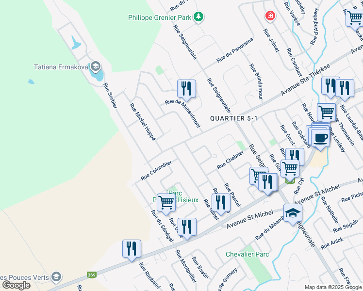 map of restaurants, bars, coffee shops, grocery stores, and more near 362 Avenue Sainte Thérèse in Ville de Québec