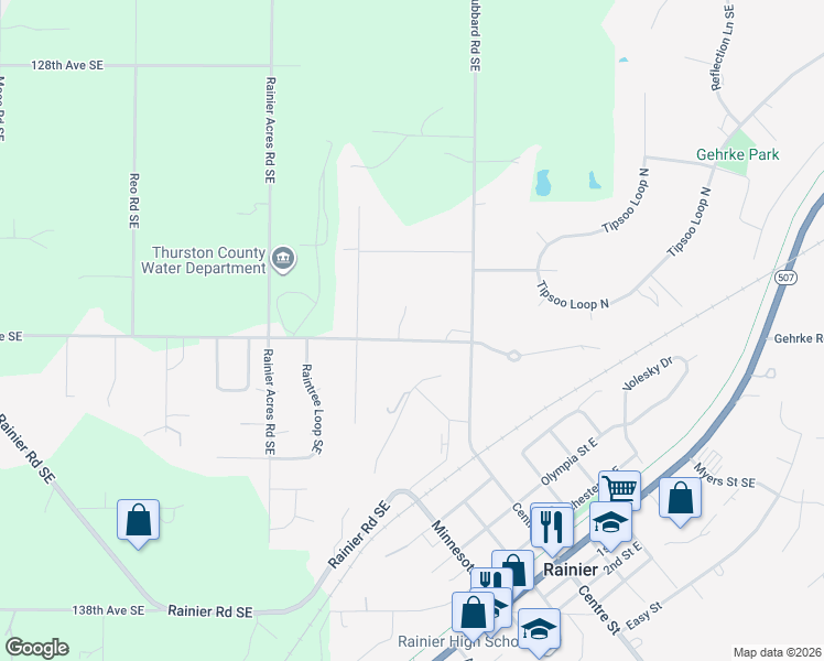 map of restaurants, bars, coffee shops, grocery stores, and more near 201 133rd Avenue Southeast in Rainier