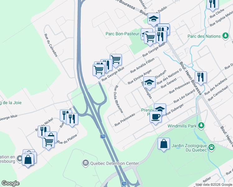 map of restaurants, bars, coffee shops, grocery stores, and more near 292 Rue Ovila Rhéaume in Québec