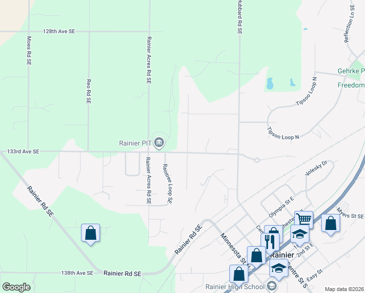 map of restaurants, bars, coffee shops, grocery stores, and more near 102 Carver Walk Southeast in Rainier