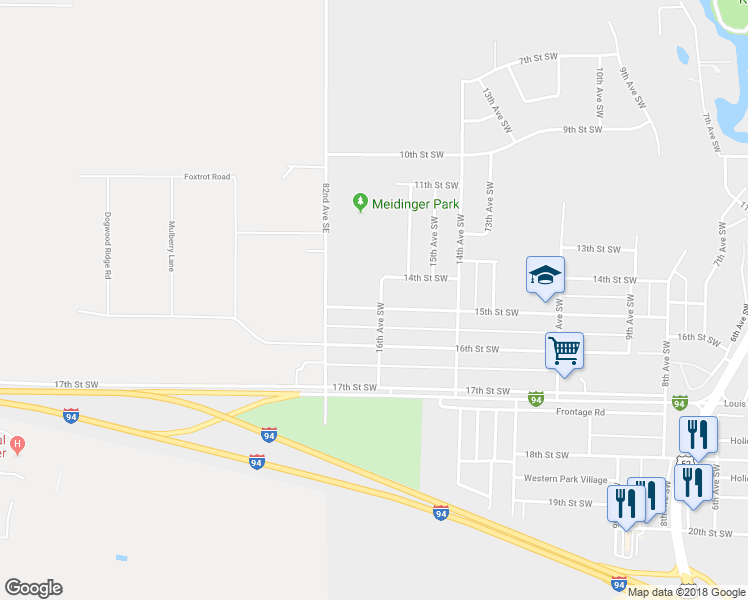 map of restaurants, bars, coffee shops, grocery stores, and more near 1412 16th Avenue Southwest in Jamestown