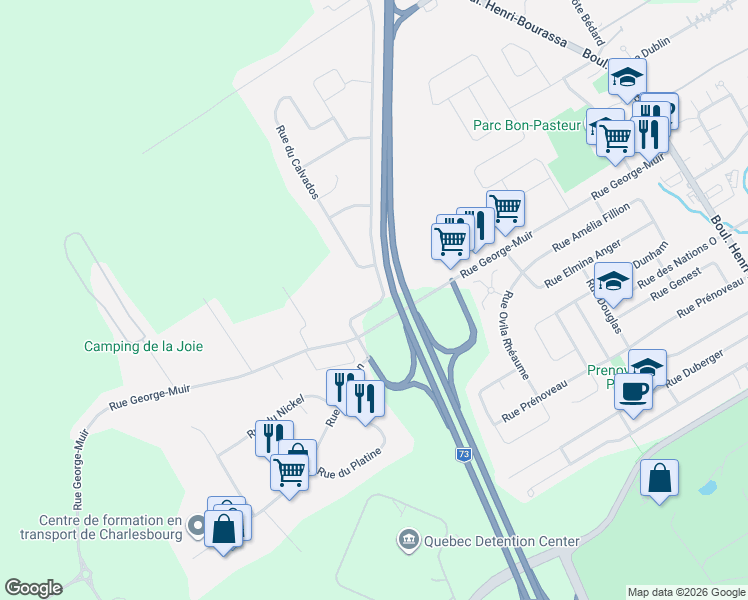 map of restaurants, bars, coffee shops, grocery stores, and more near 371 Rue de Sherwood in Québec