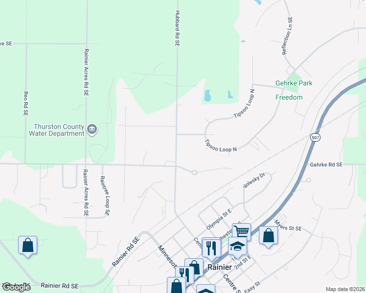 map of restaurants, bars, coffee shops, grocery stores, and more near 703 Tipsoo Loop North in Rainier