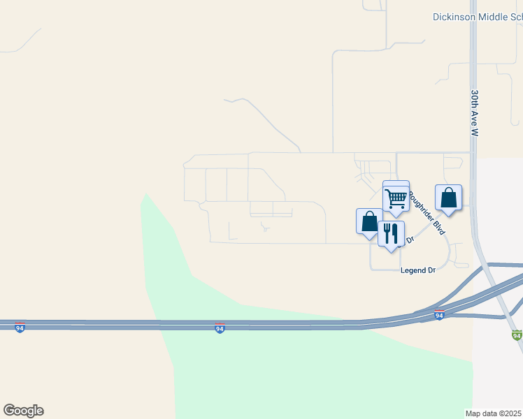 map of restaurants, bars, coffee shops, grocery stores, and more near 4461 12th Street West in Dickinson