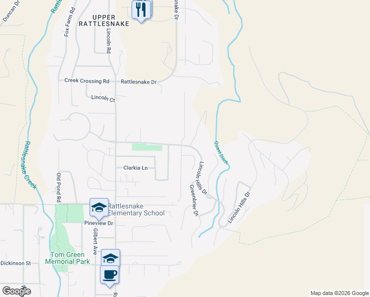map of restaurants, bars, coffee shops, grocery stores, and more near 2100 Lincoln Hills Drive in Missoula
