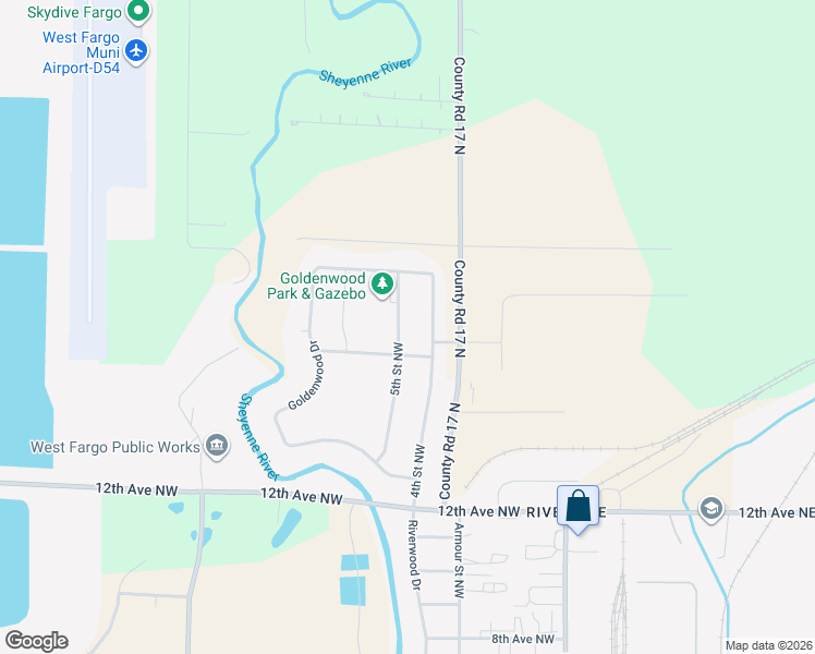 map of restaurants, bars, coffee shops, grocery stores, and more near 1313 5th Street Circle Northwest in West Fargo
