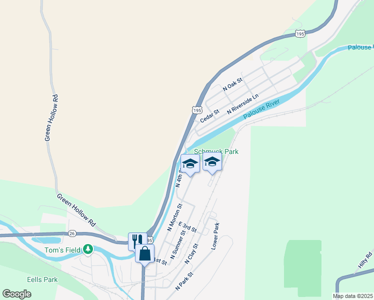 map of restaurants, bars, coffee shops, grocery stores, and more near North Parkview Drive in Colfax