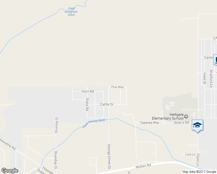 map of restaurants, bars, coffee shops, grocery stores, and more near 5025 Pius Way in Missoula