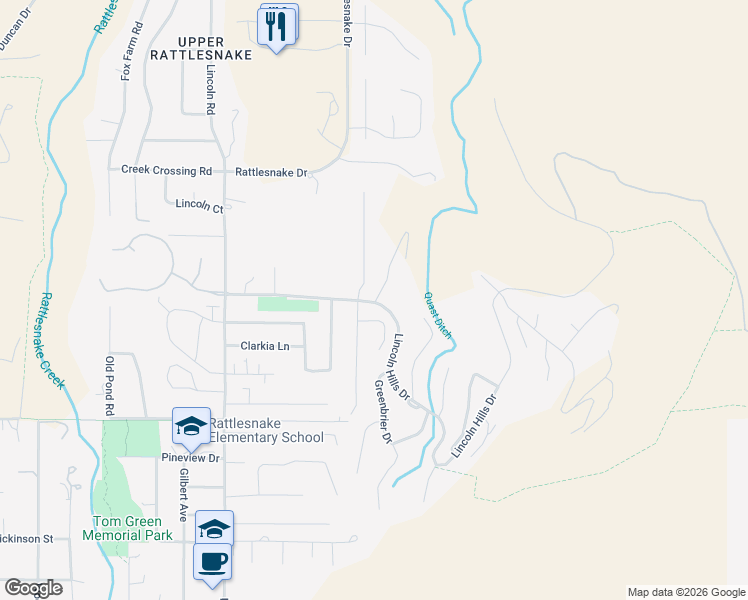 map of restaurants, bars, coffee shops, grocery stores, and more near 2100 Lincoln Hills Drive in Missoula