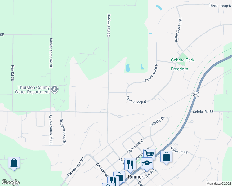 map of restaurants, bars, coffee shops, grocery stores, and more near 703 Tipsoo Loop North in Rainier
