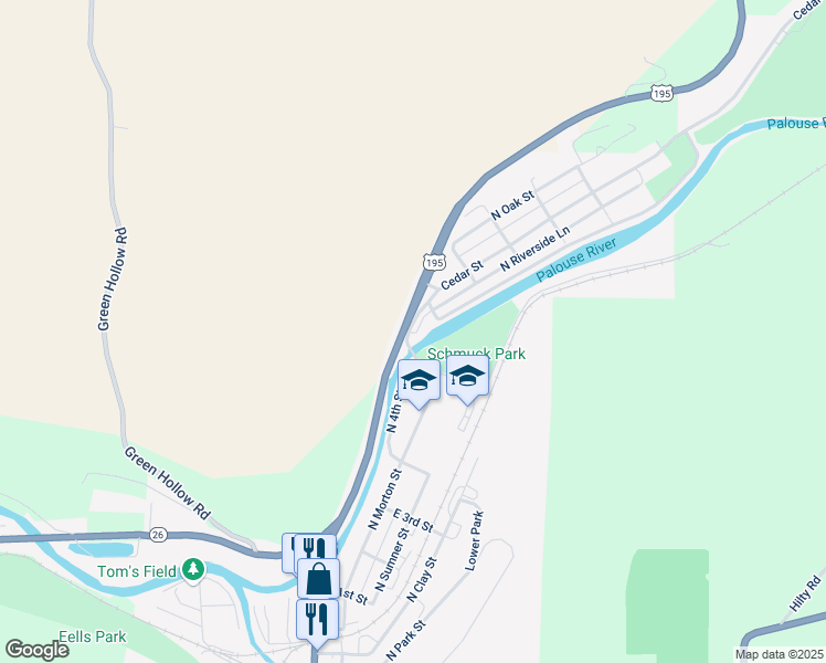 map of restaurants, bars, coffee shops, grocery stores, and more near North Parkview Drive in Colfax