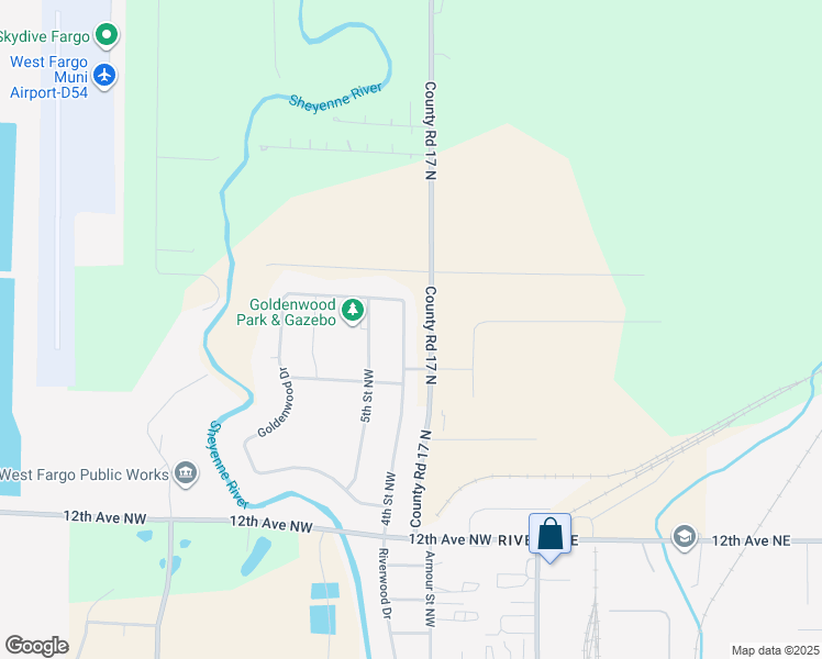 map of restaurants, bars, coffee shops, grocery stores, and more near 1329 4th Street Northwest in West Fargo