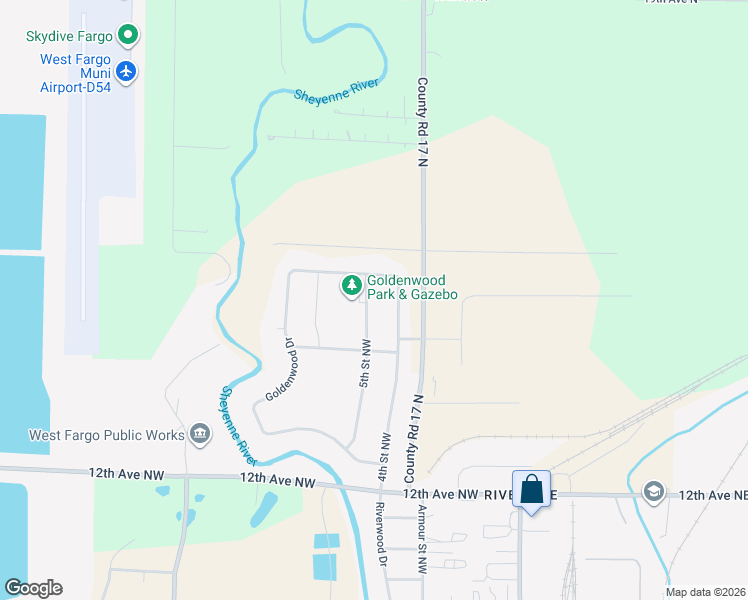 map of restaurants, bars, coffee shops, grocery stores, and more near 1313 5th Street Circle Northwest in West Fargo