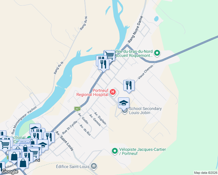 map of restaurants, bars, coffee shops, grocery stores, and more near 730 Rue Saint Cyrille in Saint-Raymond