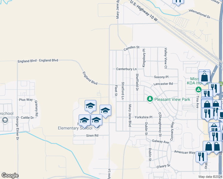 map of restaurants, bars, coffee shops, grocery stores, and more near 2780 Flynn Lane in Missoula