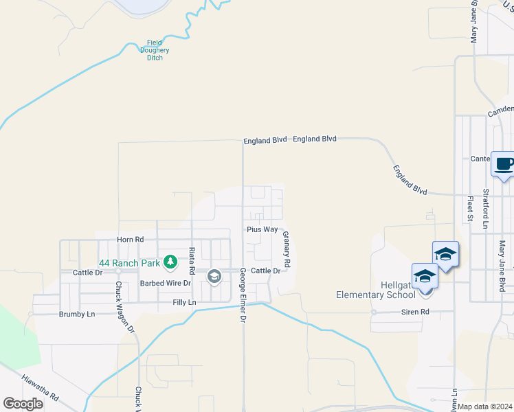 map of restaurants, bars, coffee shops, grocery stores, and more near 5025 Pius Way in Missoula