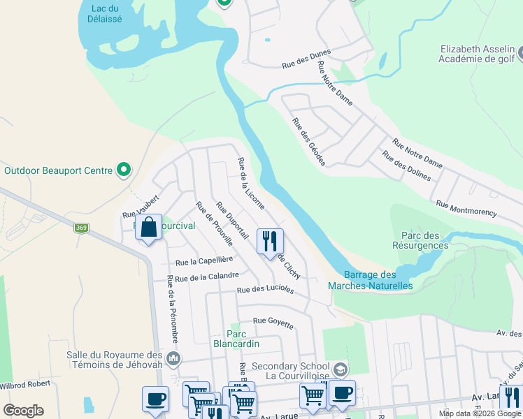 map of restaurants, bars, coffee shops, grocery stores, and more near 90 Rue de la Licorne in Québec