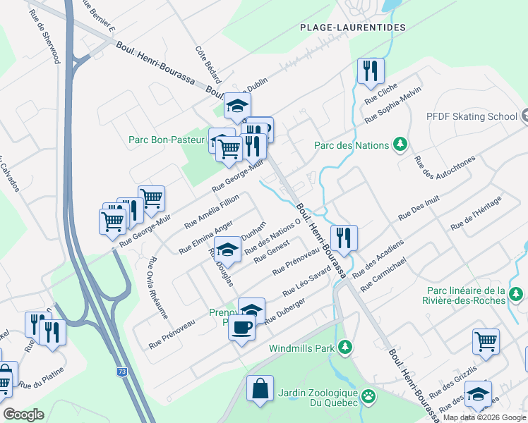 map of restaurants, bars, coffee shops, grocery stores, and more near in Québec