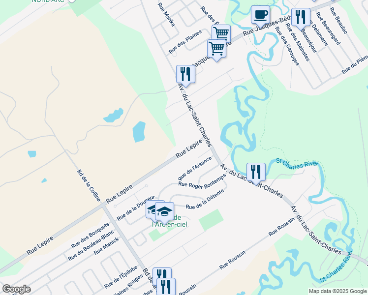 map of restaurants, bars, coffee shops, grocery stores, and more near 511 Rue Lepire in Quebec