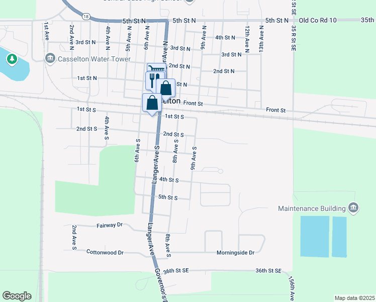 map of restaurants, bars, coffee shops, grocery stores, and more near 262 9th Avenue South in Casselton