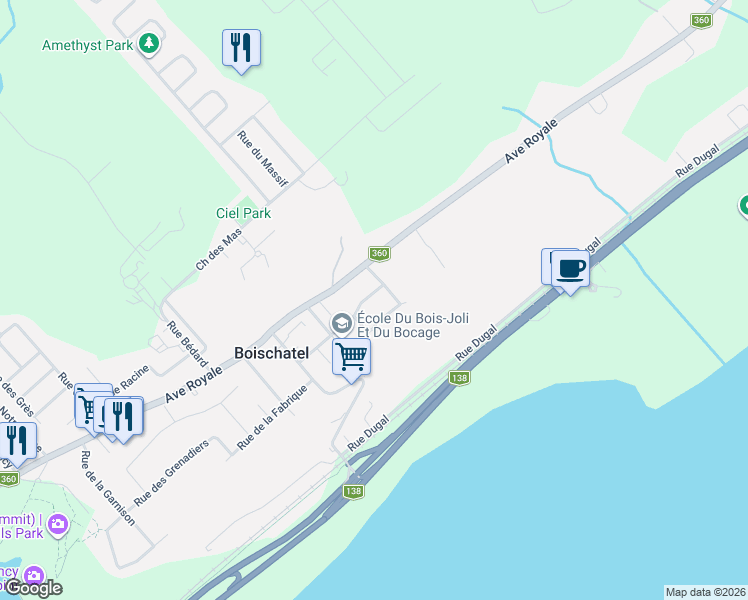 map of restaurants, bars, coffee shops, grocery stores, and more near 125 Rue Gravel in Boischatel