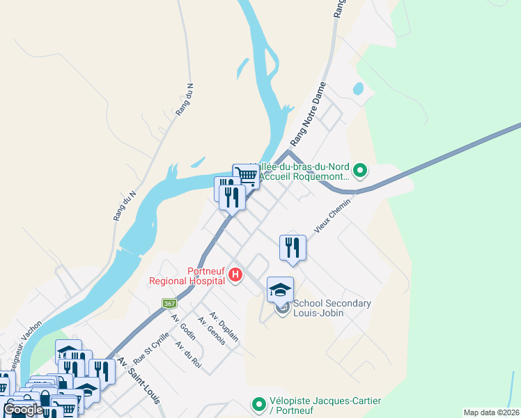 map of restaurants, bars, coffee shops, grocery stores, and more near 260 Avenue Moisan in Saint-Raymond