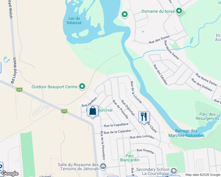 map of restaurants, bars, coffee shops, grocery stores, and more near 440 Rue de Prouville in Québec