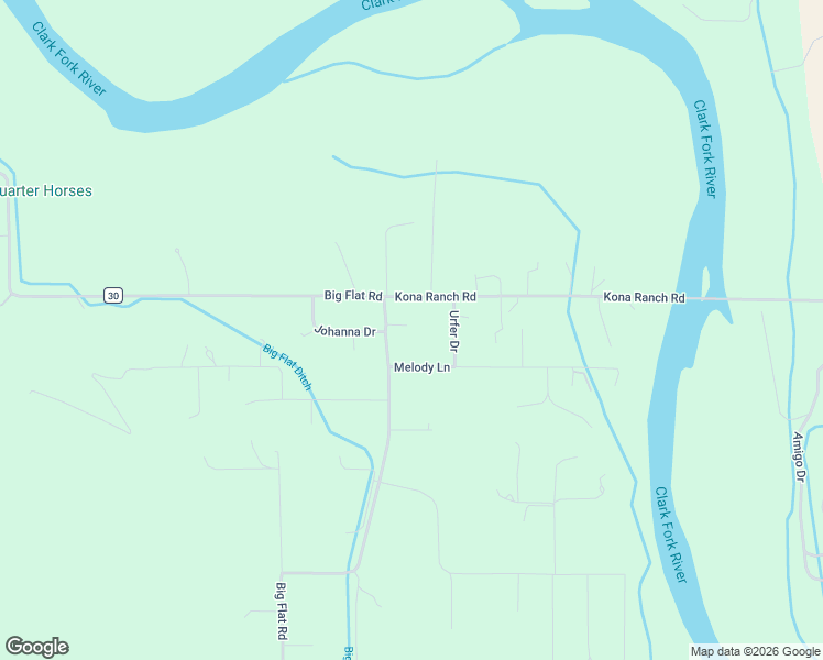 map of restaurants, bars, coffee shops, grocery stores, and more near 11687 Kona Ranch Rd in Missoula