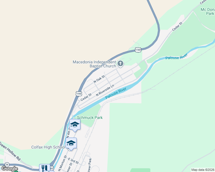 map of restaurants, bars, coffee shops, grocery stores, and more near 1714 Cedar Street in Colfax