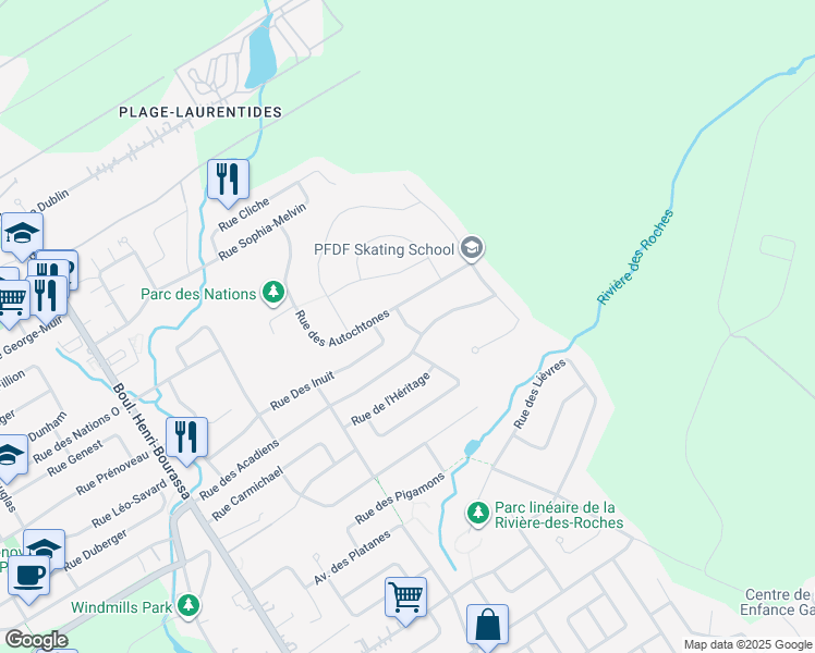 map of restaurants, bars, coffee shops, grocery stores, and more near 141 Rue des Madelinots in Quebec