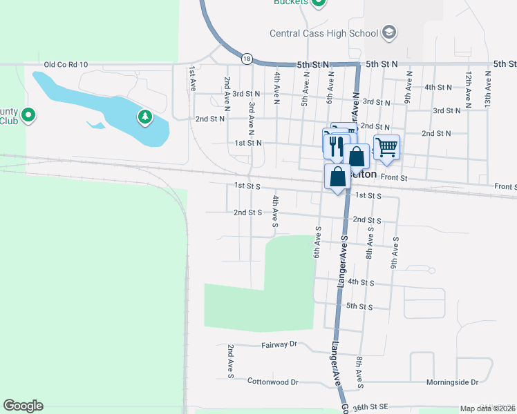 map of restaurants, bars, coffee shops, grocery stores, and more near 335 2nd St S in Casselton