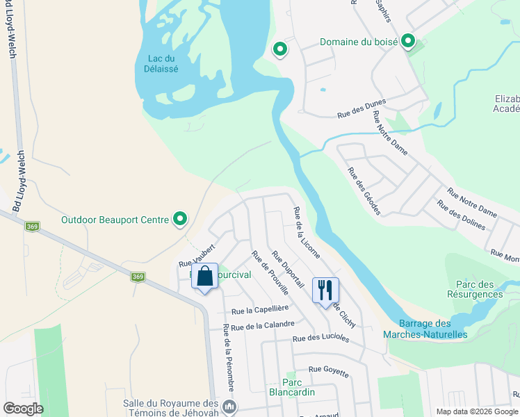 map of restaurants, bars, coffee shops, grocery stores, and more near 452 Rue Duportail in Québec