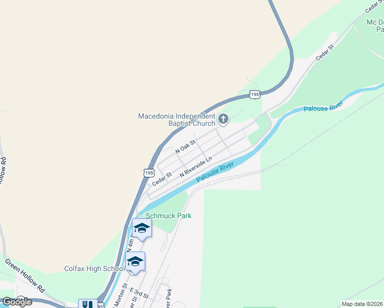 map of restaurants, bars, coffee shops, grocery stores, and more near 1714 Cedar Street in Colfax