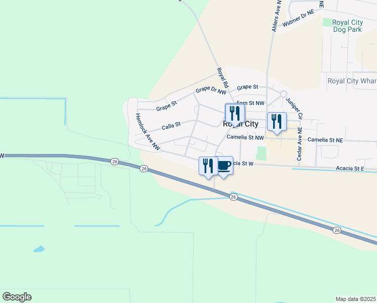 map of restaurants, bars, coffee shops, grocery stores, and more near 240 Hemlock Avenue Northwest in Royal City