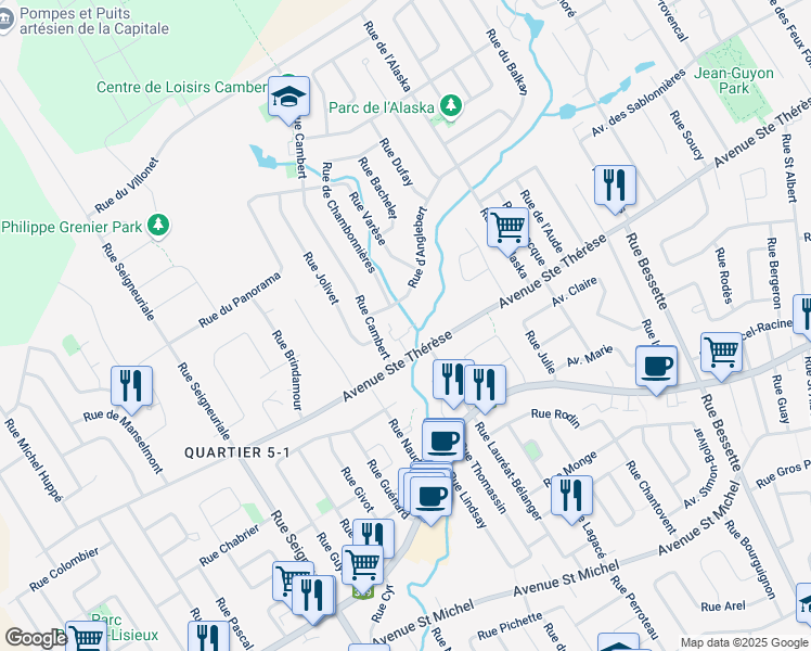map of restaurants, bars, coffee shops, grocery stores, and more near 569 Avenue Sainte Thérèse in Ville de Québec