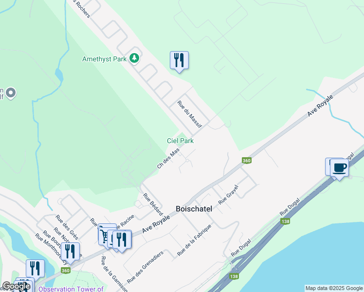 map of restaurants, bars, coffee shops, grocery stores, and more near 356 Chemin des Mas in Boischatel